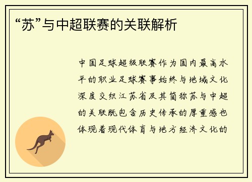 “苏”与中超联赛的关联解析